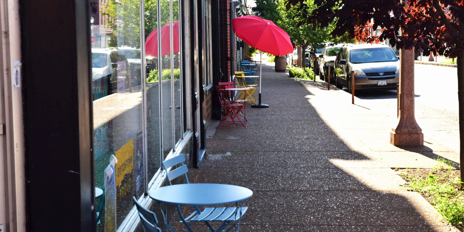 New sidewalk furniture on Meramec Street in Downtown Dutchtown.