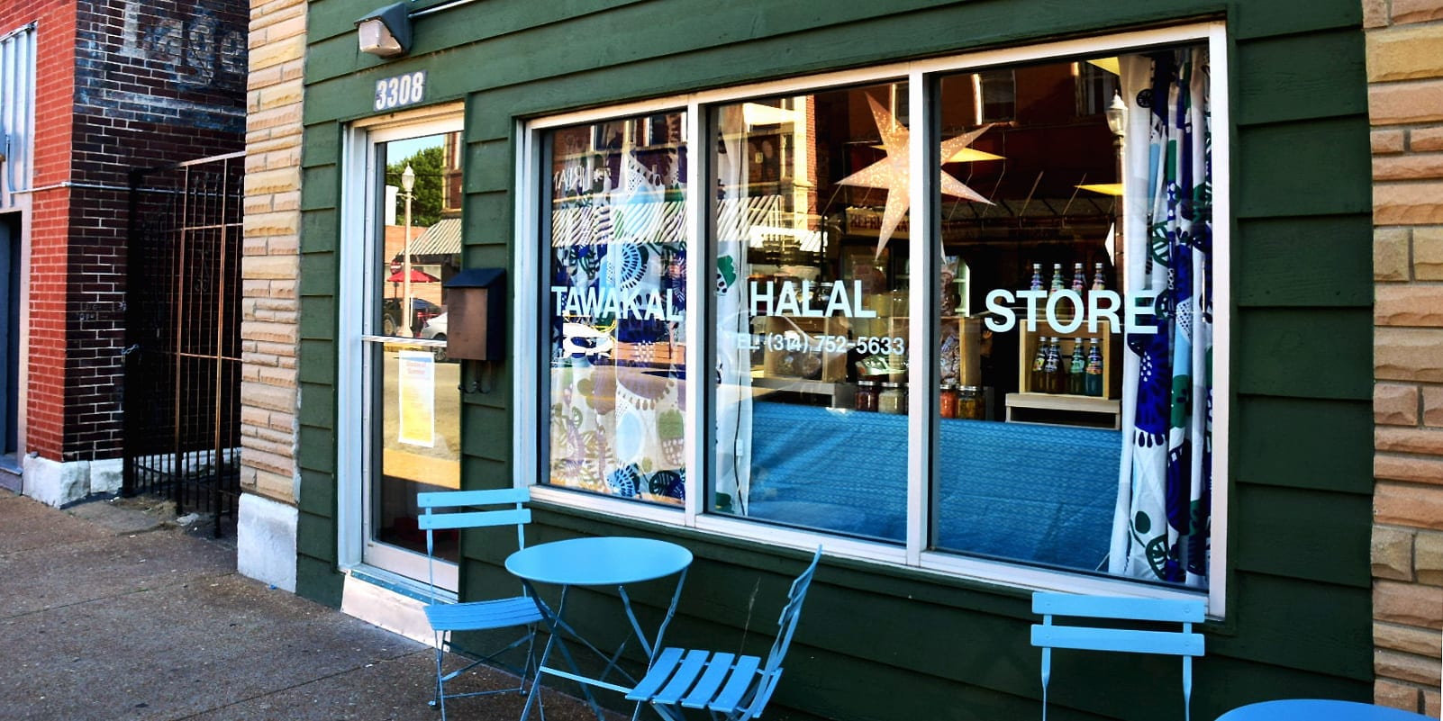 New sidewalk furniture in front of the Tawakal Halal Store on Meramec Street in Downtown Dutchtown.