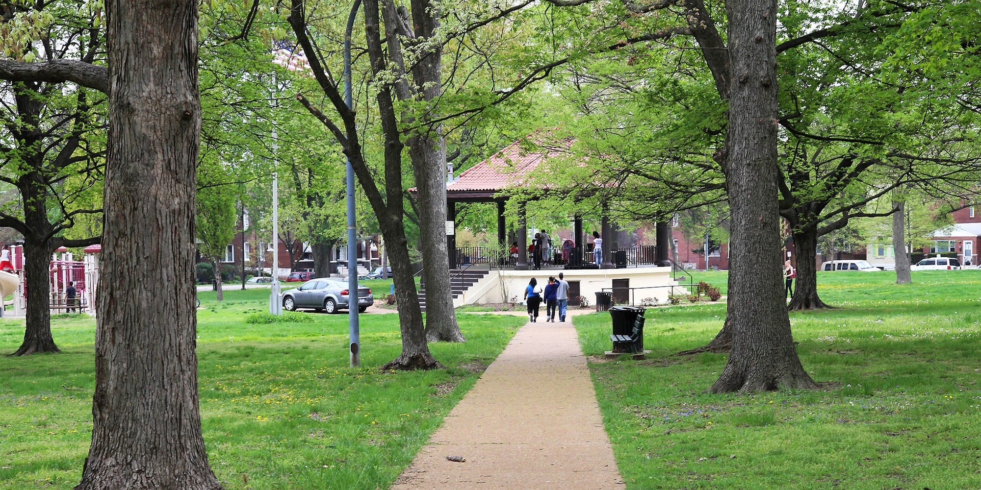 People gathering at the Gravois Park pavilion. Photo by Paul Sableman.