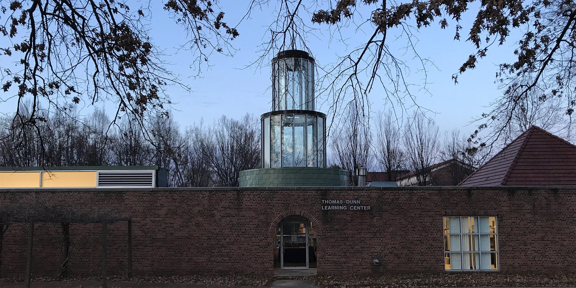 Thomas Dunn Learning Center at dusk. Photo by Nick Findley.