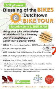 Flyer for the 2018 Blessing of the Bikes and Dutchtown Bike Tour.