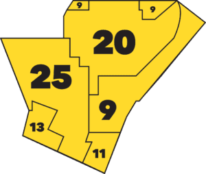 Aldermanic ward map of the Dutchtown area.