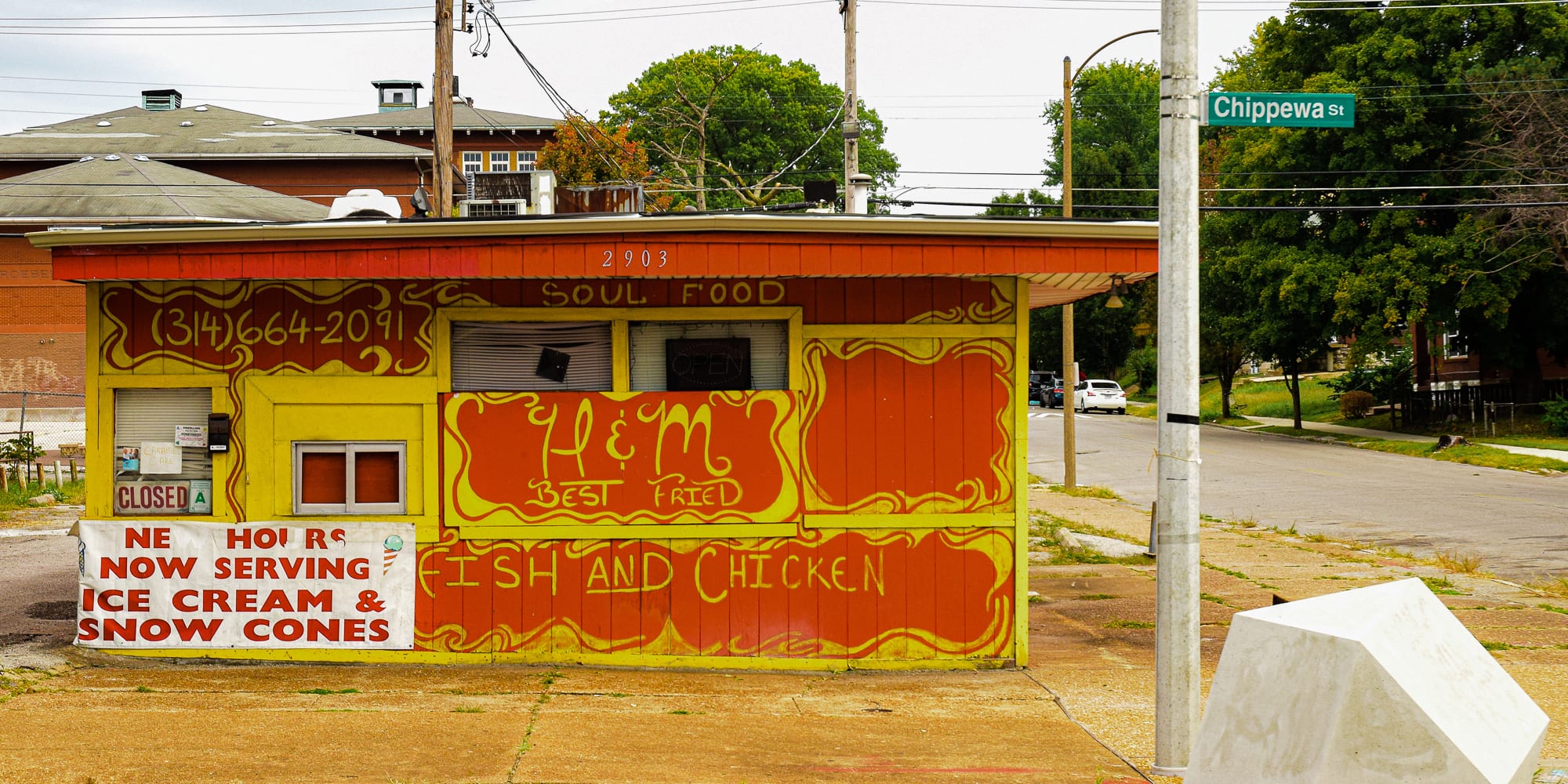 H & M Fish and Chicken at Chippewa Street and Nebraska Avenue in Gravois Park, St. Louis, MO.