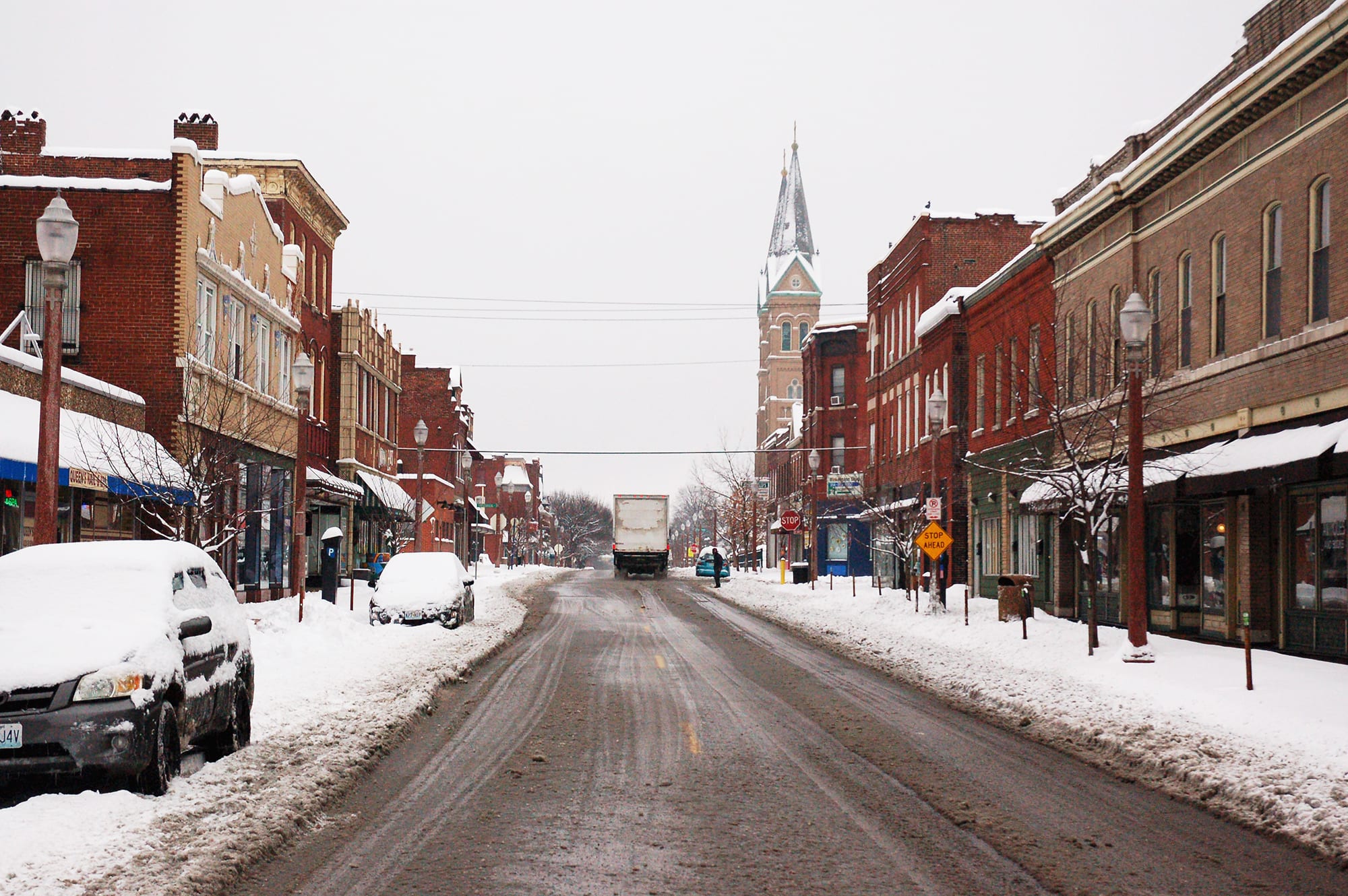 Meramec Street in the snow.