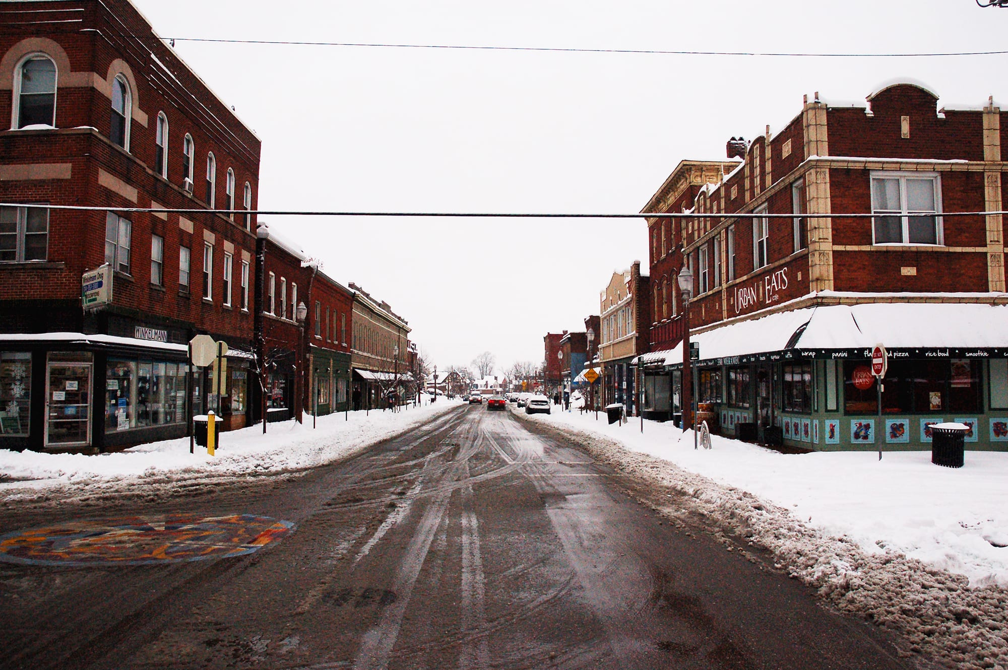 Meramec Street in the snow.