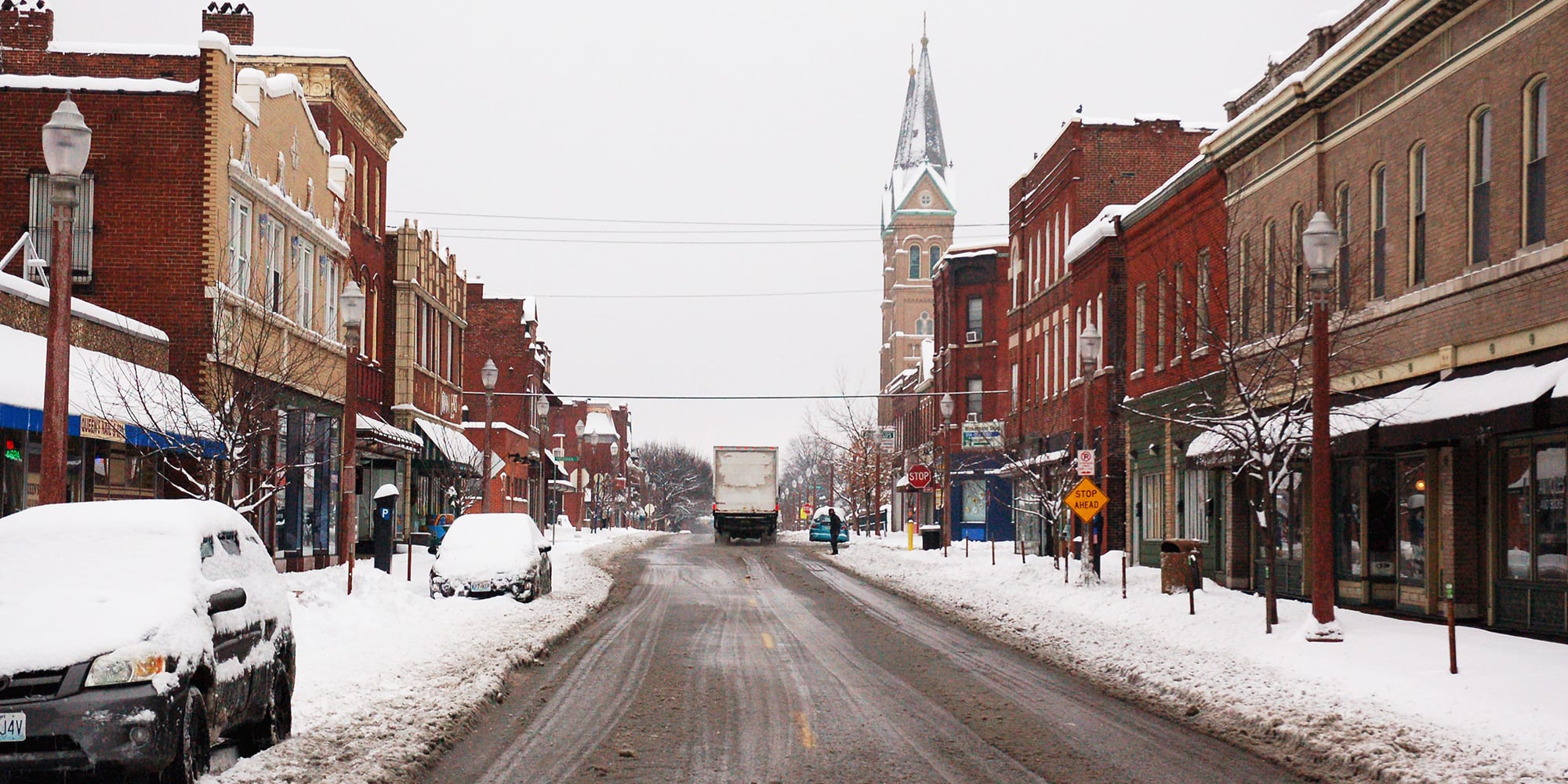 Downtown Dutchtown in the snow.