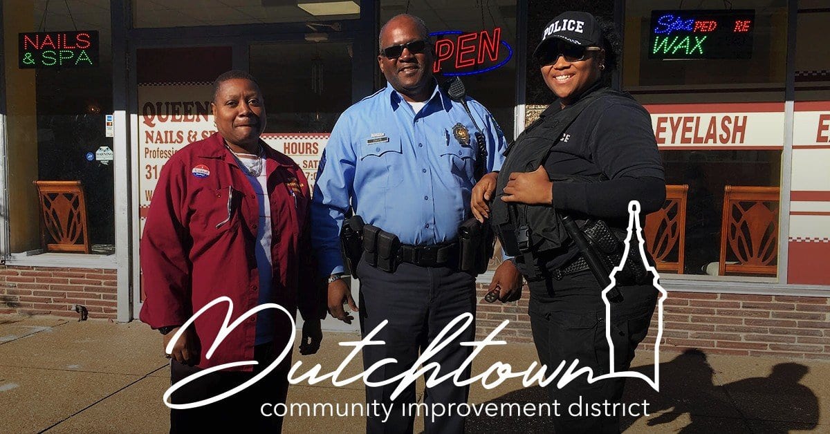 Dutchtown CID Safety Officers in front of Queen's Nails on Meramec.