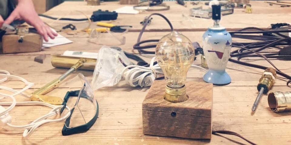 Salvaged Wood Block Lamp Workshop at Perennial.