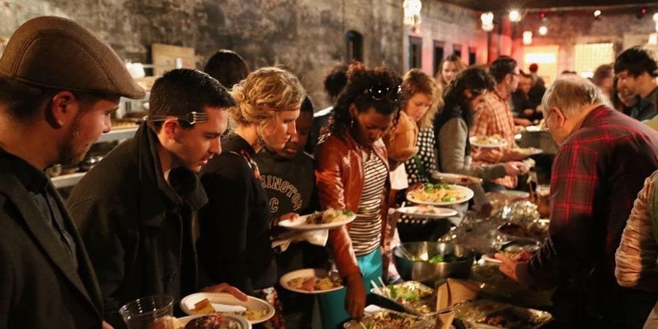 Diners at the Cherokee Street Thanksgiving Potluck.