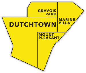 A map of neighborhoods comprising the greater Dutchtown area: Dutchtown, Gravois Park, Marine Villa, and Mount Pleasant.