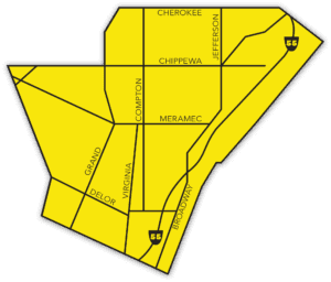 Map of main streets and thoroughfares in the Dutchtown neighborhood.