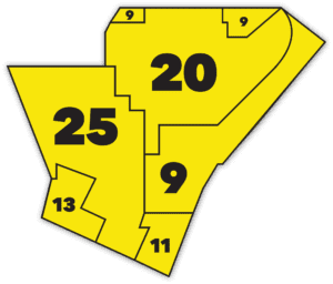 Map of aldermanic wards in the Greater Dutchtown neighborhood of St. Louis.