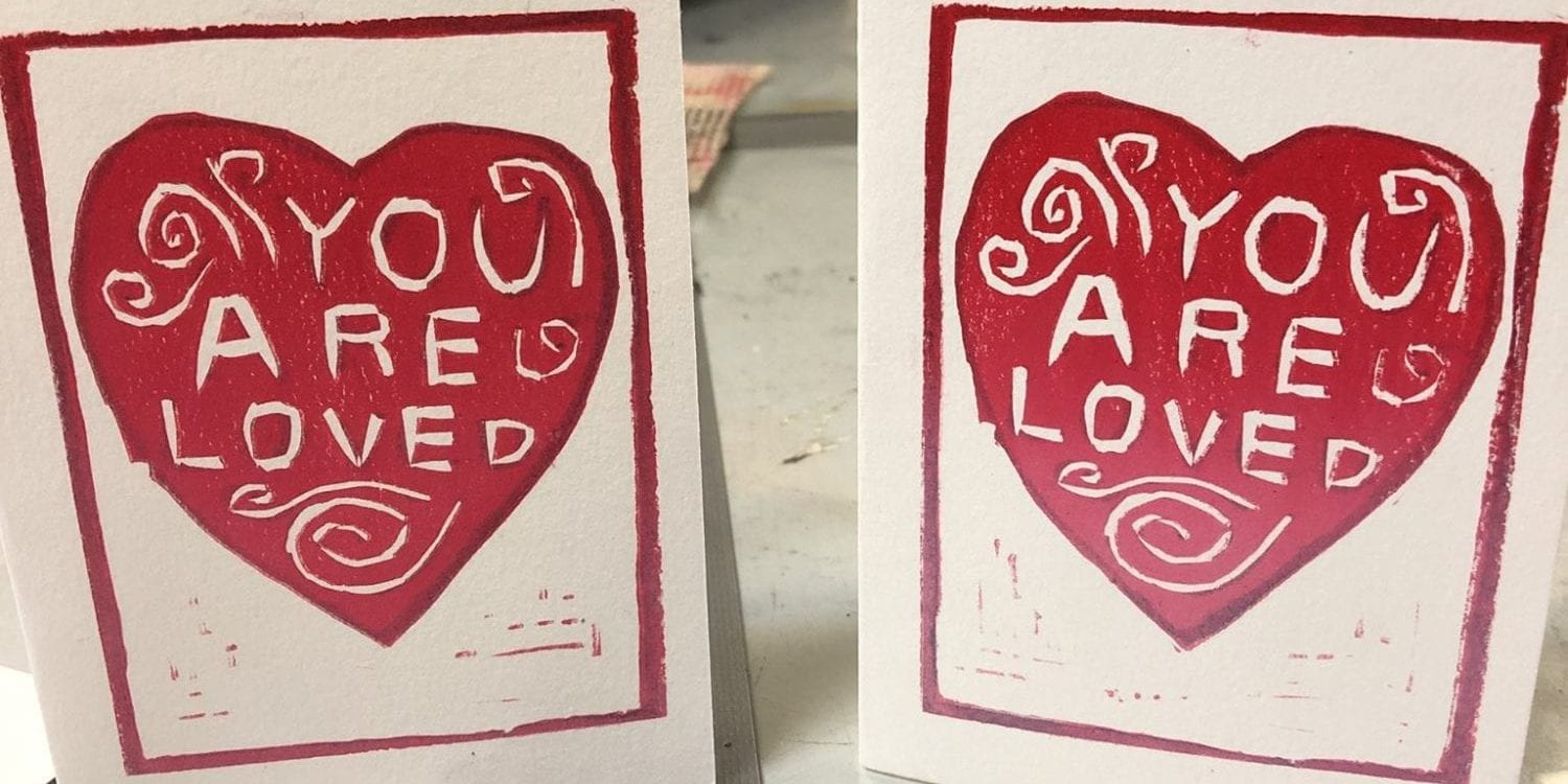 Linocut Valentine cards.