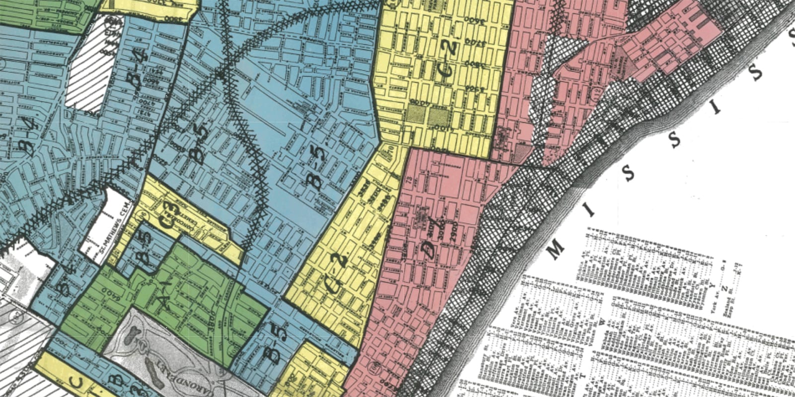 Redlining map from the Home Owners' Loan Corporation.
