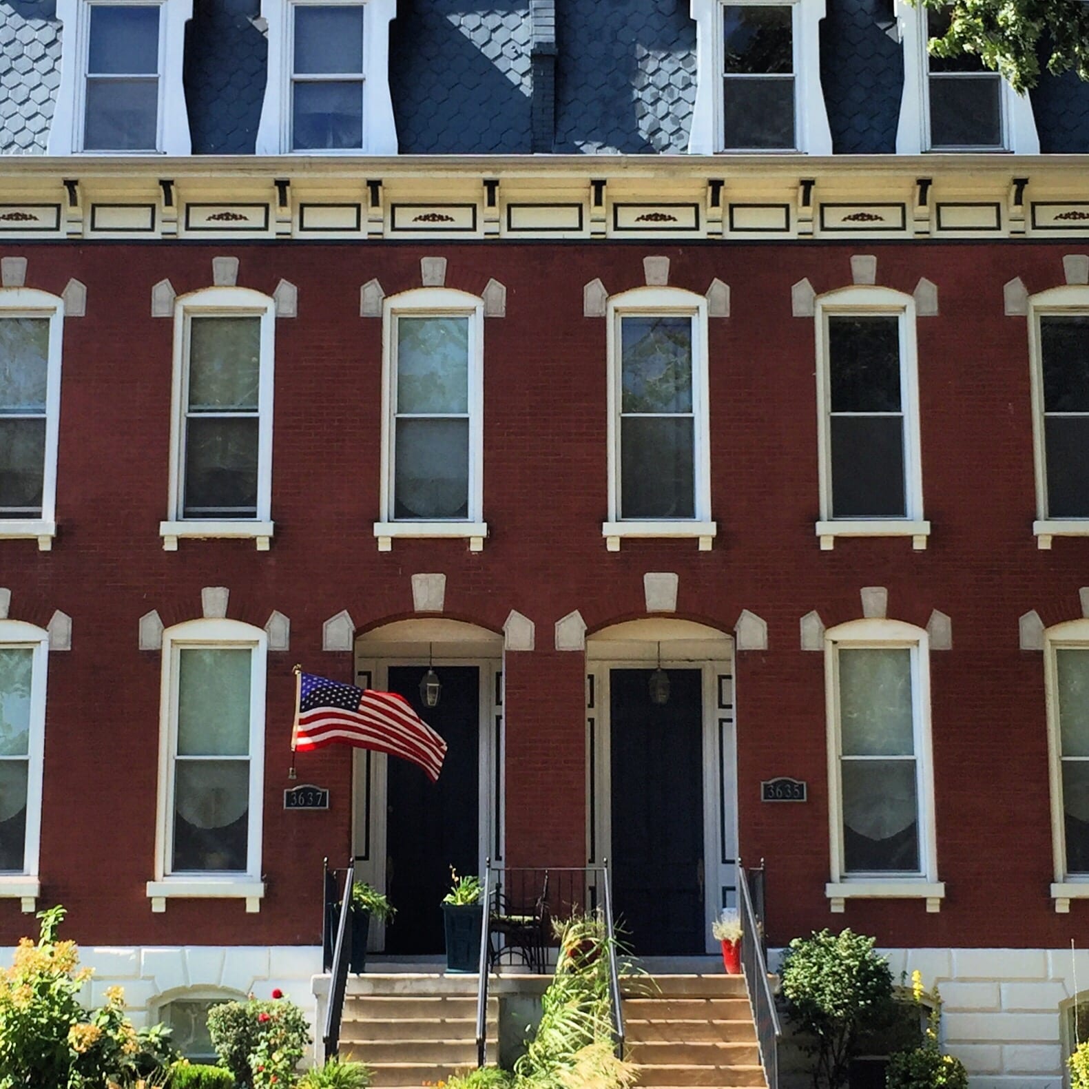 Brick row houses in Dutchtown, St. Louis. Photo by Josh Burbridge.