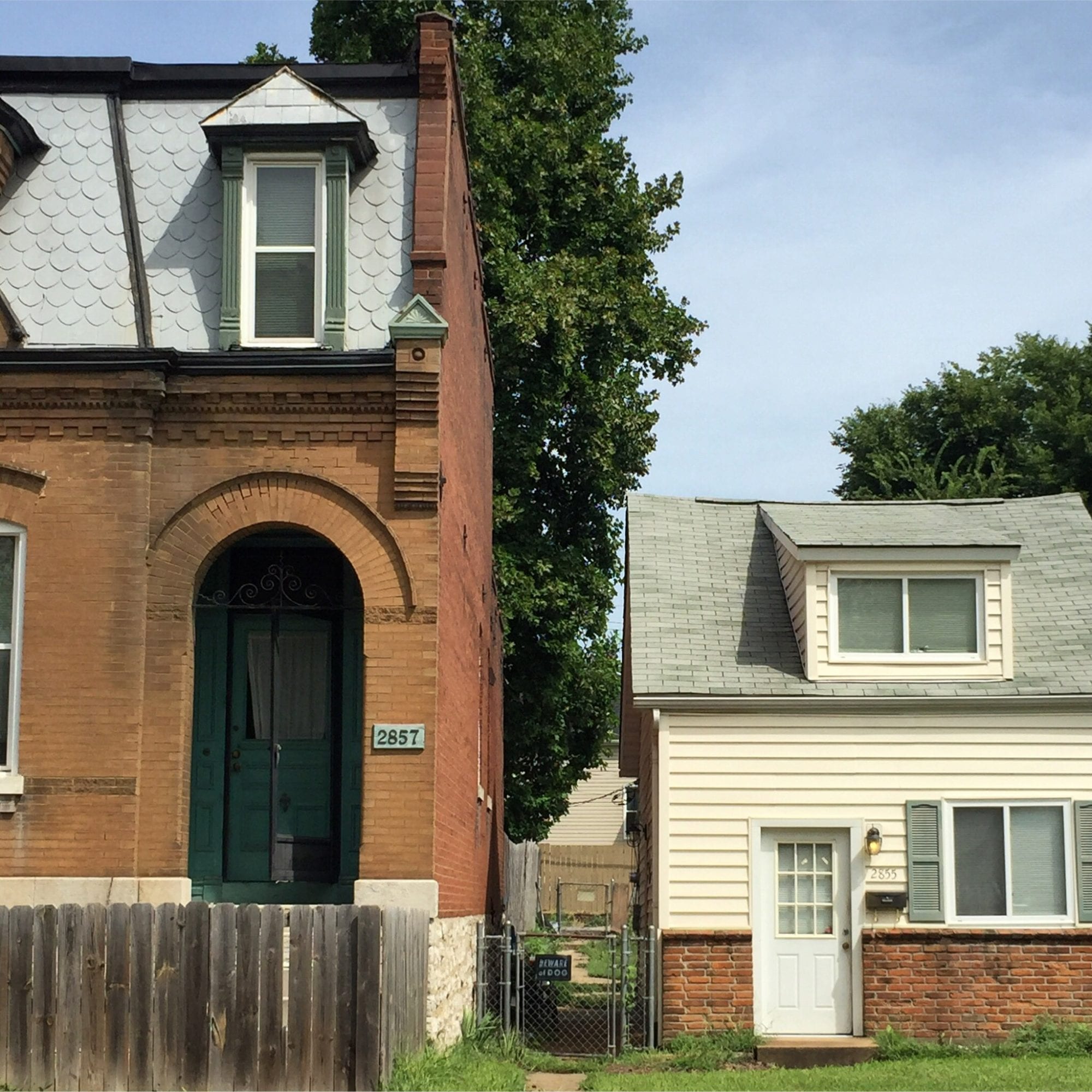 Contrasting architectural styles in Dutchtown, St. Louis. Photo by Josh Burbridge.