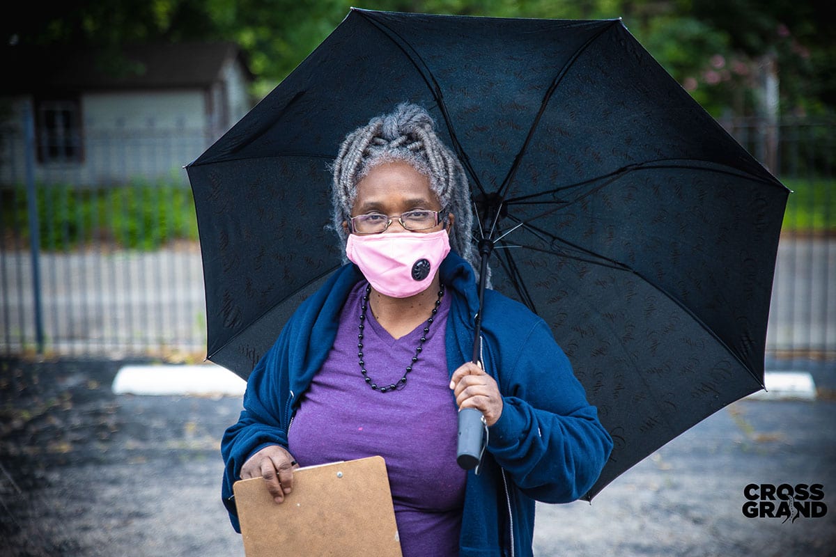 Dutchtown neighbors wearing masks at DT2 After Hours in Downtown Dutchtown. Photo by Chip Smith of Cross Grand.