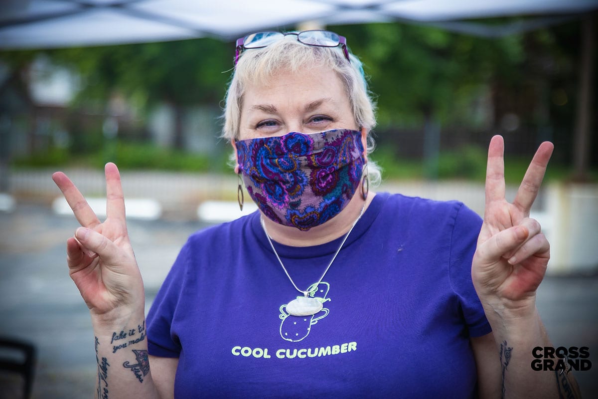 Dutchtown neighbors wearing masks at DT2 After Hours in Downtown Dutchtown. Photo by Chip Smith of Cross Grand.