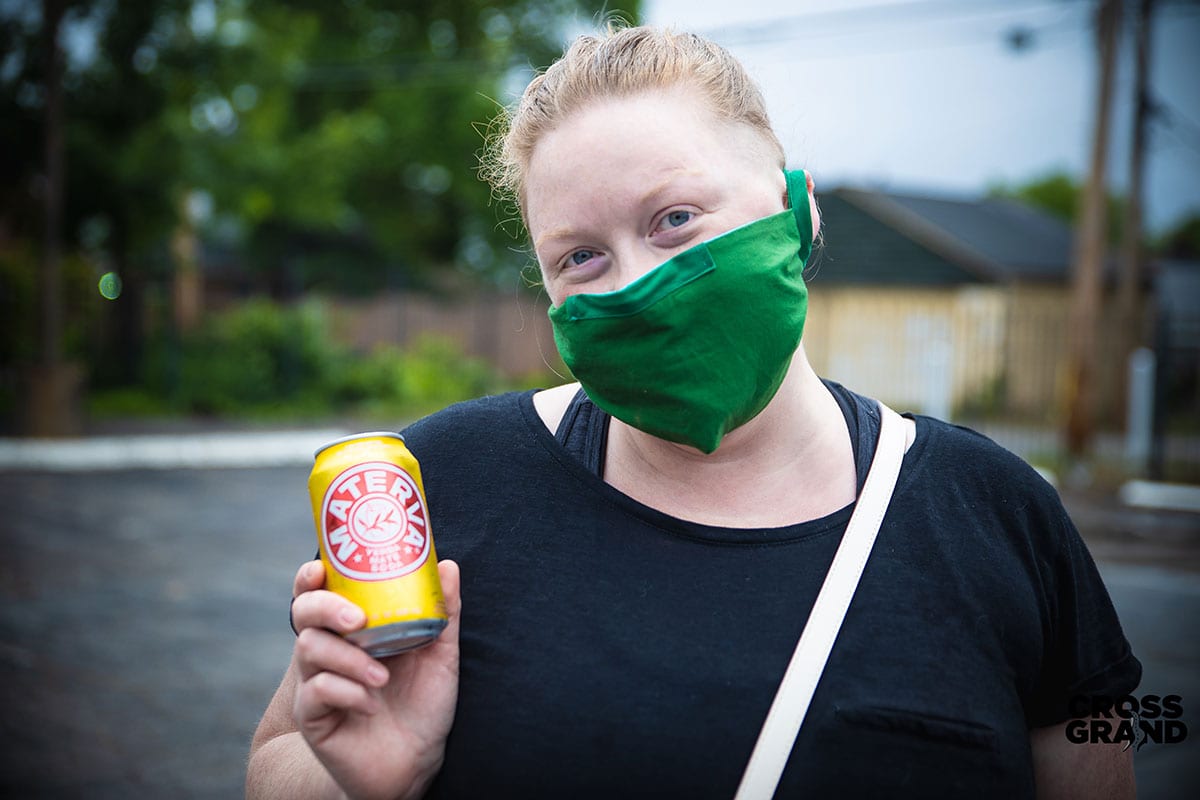 Dutchtown neighbors wearing masks at DT2 After Hours in Downtown Dutchtown. Photo by Chip Smith of Cross Grand.