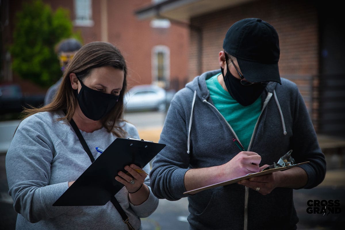 Dutchtown neighbors wearing masks at DT2 After Hours in Downtown Dutchtown. Photo by Chip Smith of Cross Grand.