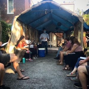 Dutchtown neighbors on the 4400 block of Virginia Avenue discuss organizing.