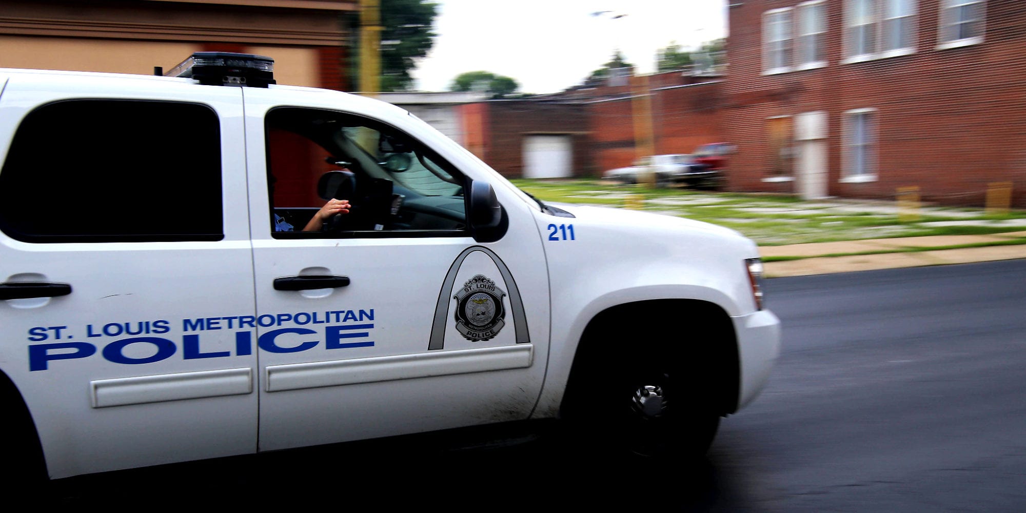 St. Louis Metropolitan Police Department SUV driving down Chippewa Street in the Dutchtown neighborhood. Photo by Paul Sableman.