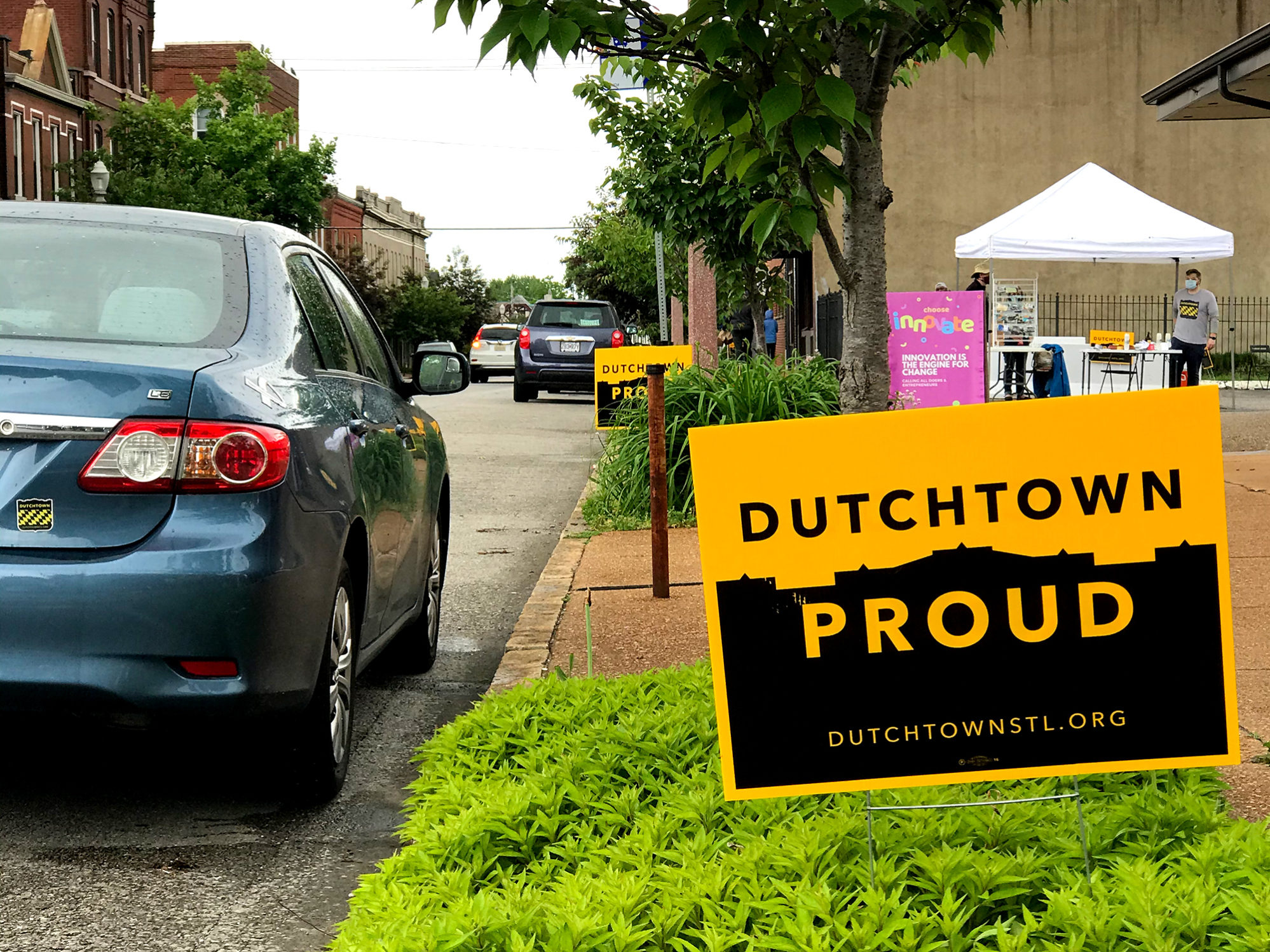 Dutchtown Proud signs at the Neighborhood Innovation Center in Downtown Dutchtown, St. Louis, MO.