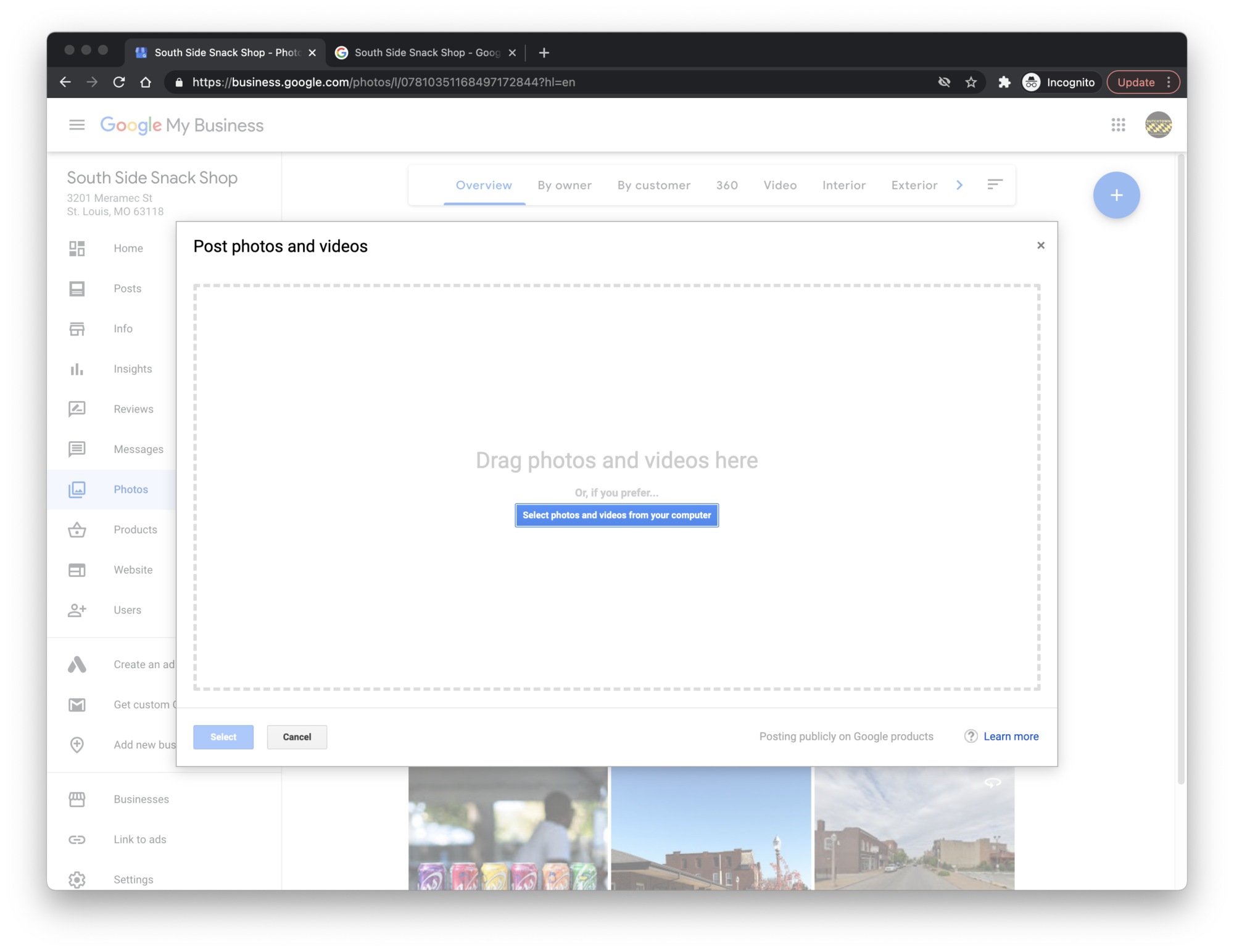 Adding photos to your Google My Business profile.