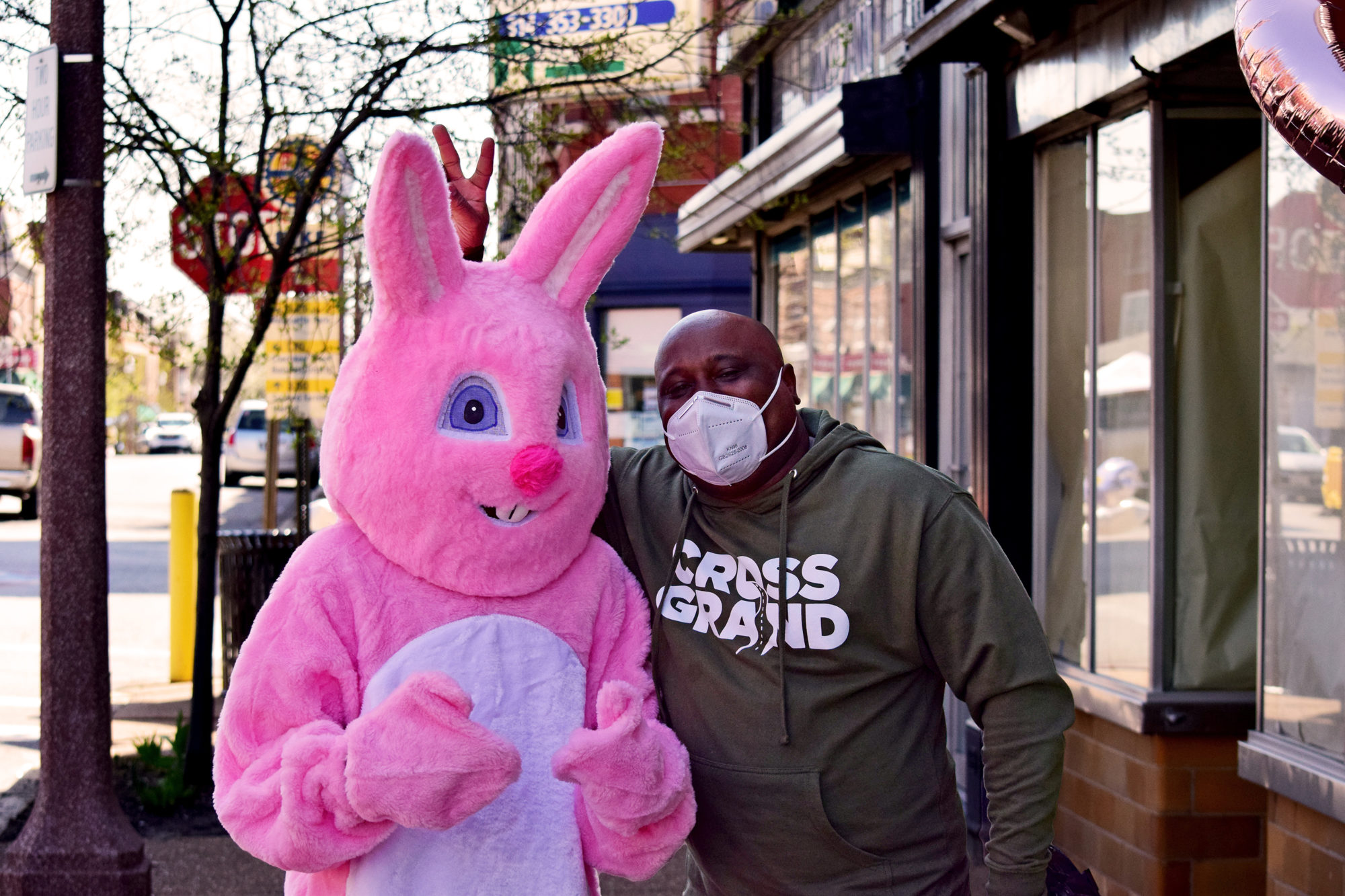 Chip Smith of Cross Grand along with the Easter Bunny in Downtown Dutchtown, St. Louis, MO.