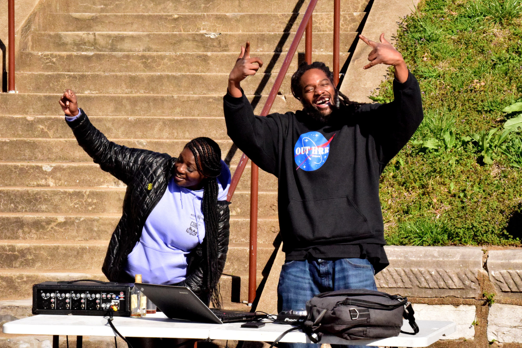 Neighbors dance to music at Marquette Park in Dutchtown, St. Louis, MO.