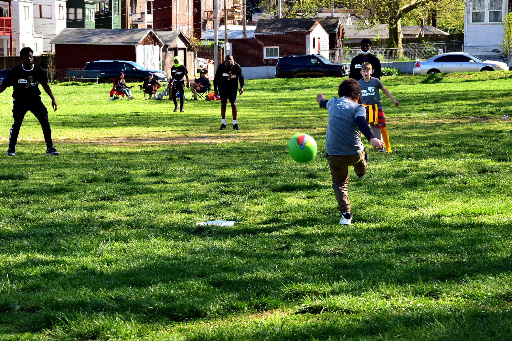 Playing kickball at Marquette Park in Dutchtown, St. Louis, MO.