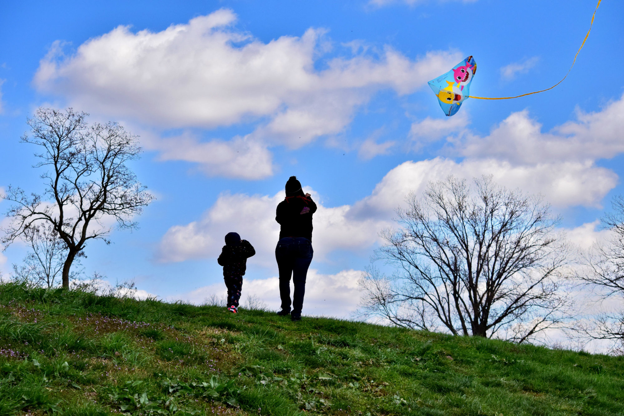 A mother and daughter fly a kite in Marquette Park in Dutchtown, St. Louis, MO.