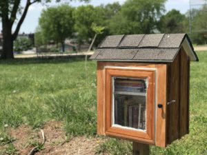 The free little library at Minnie Wood Memorial Square, along South Broadway near Gasconade Street in Dutchtown, St. Louis, MO.