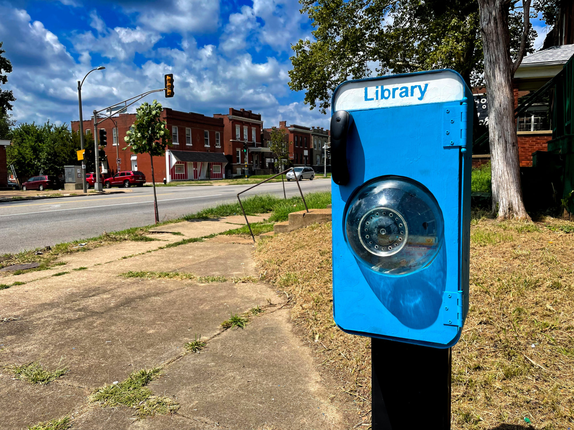 The free little library pay phone stand at 4018 South Grand Boulevard in Dutchtown, St. Louis, MO.