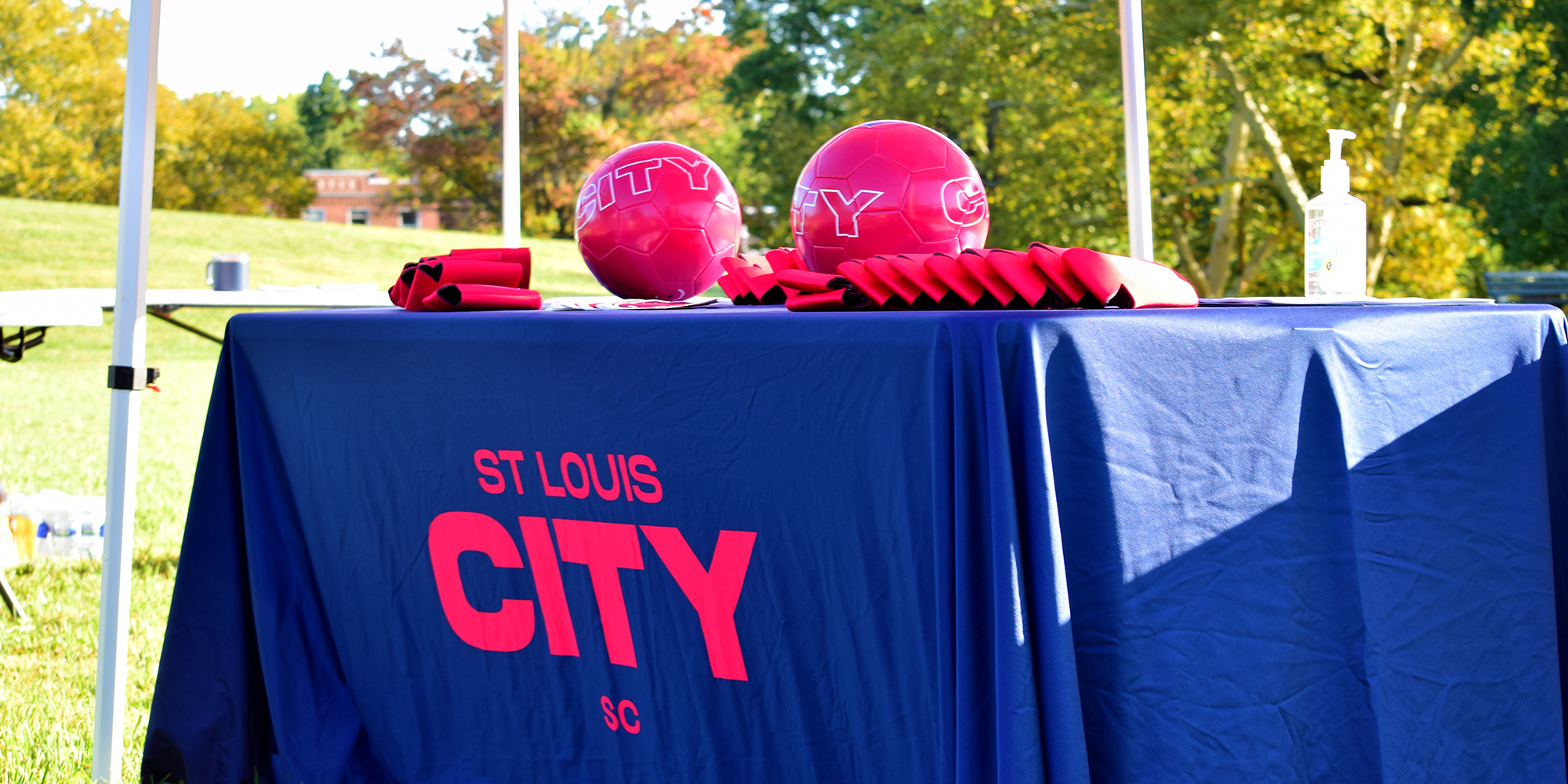 St. Louis CITY SC soccer balls and swag at the futsal court in Marquette Park in Dutchtown, St. Louis, MO.