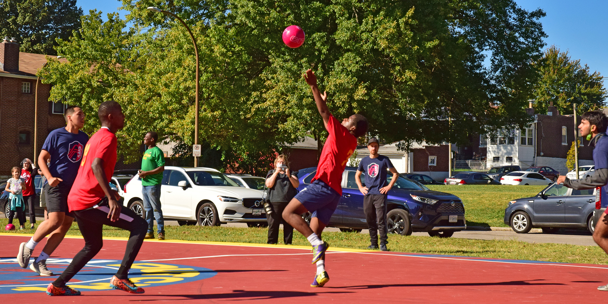Playing futsal on the new court at Marquette Park in Dutchtown, St. Louis, MO.