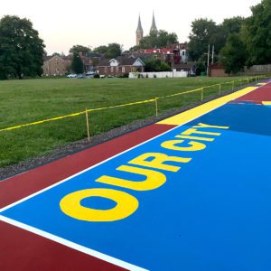 Part of the futsal court at Marquette Park.