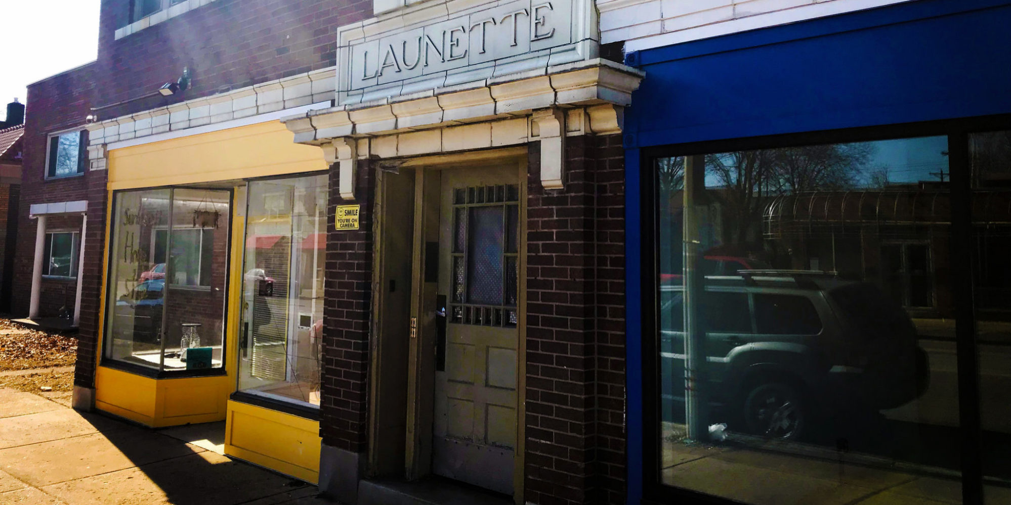 Storefronts of the Launette Building on South Grand Boulevard in the Dutchtown Community Improvement District.