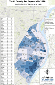 Map of youth density by neighborhood in St. Louis.